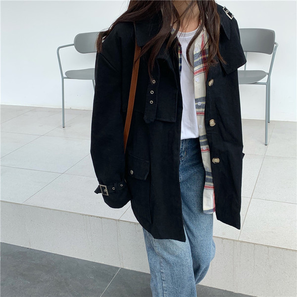 Női modern vékony kabát két színben, zsebekkel