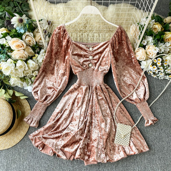 Rochie de dama eleganta din catifea cu elastic si perle in trei culori