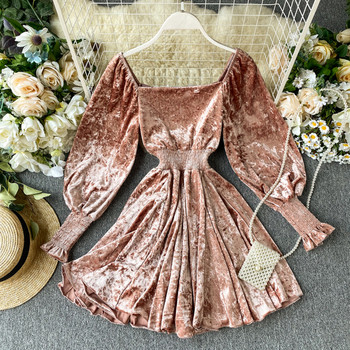 Rochie de dama eleganta din catifea cu elastic si perle in trei culori