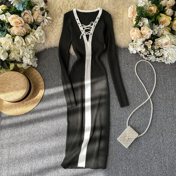 Rochie lunga de dama cu cravate in mai multe culori