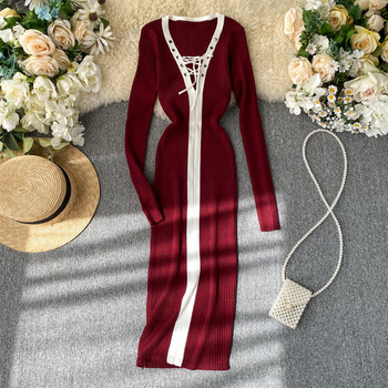 Rochie lunga de dama cu cravate in mai multe culori
