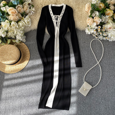 Rochie lunga de dama cu cravate in mai multe culori