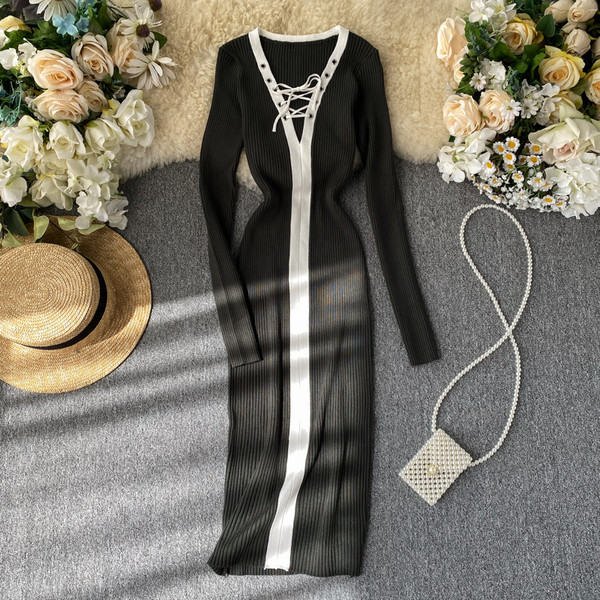 Hosszú női ruha nyakkendővel több színben