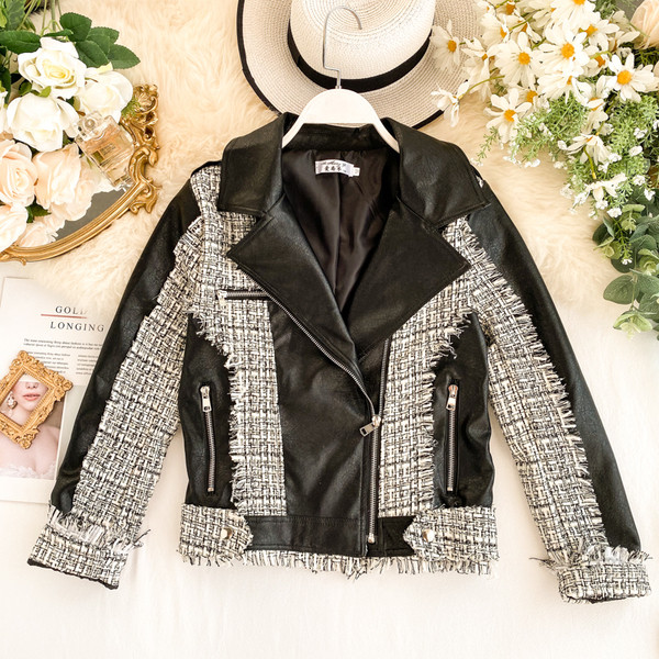 Új modell modern női bőrdzseki zsebekkel