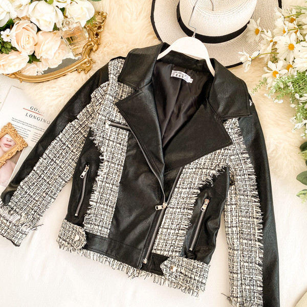 Új modell modern női bőrdzseki zsebekkel