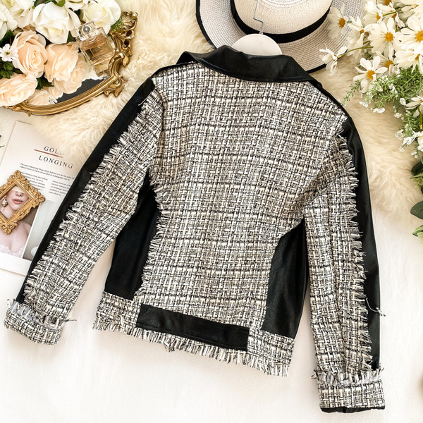 Új modell modern női bőrdzseki zsebekkel