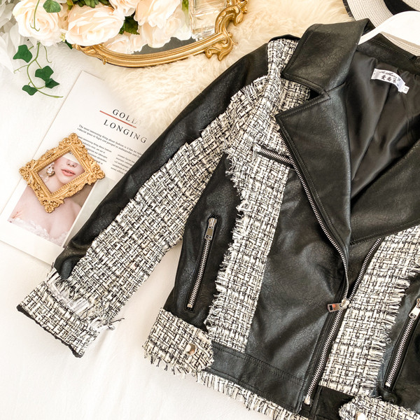 Új modell modern női bőrdzseki zsebekkel