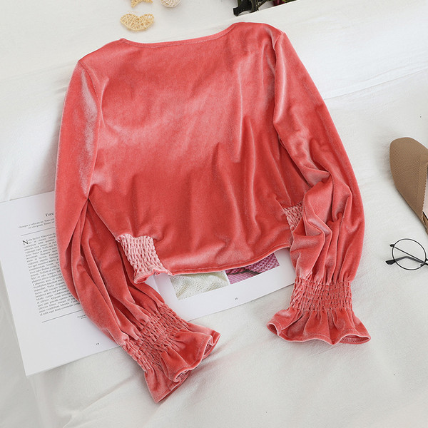 Modern női bársony blúz négy színben, gombokkal