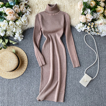 Rochie casual dama cu guler inalt in diferite culori
