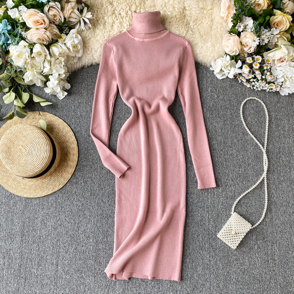 Alkalmi női ruha magas gallérral, különböző színekben