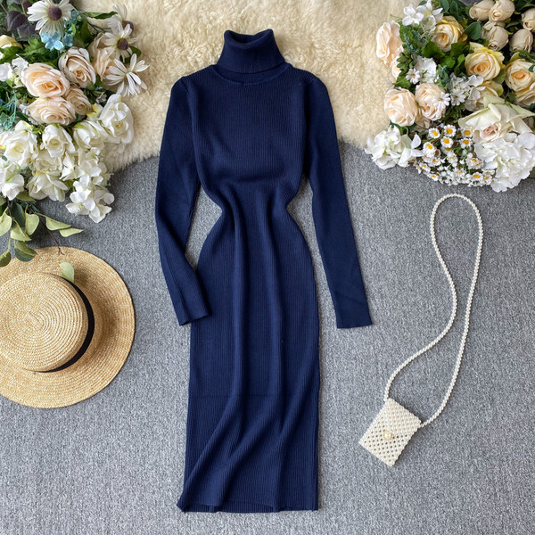 Alkalmi női ruha magas gallérral, különböző színekben