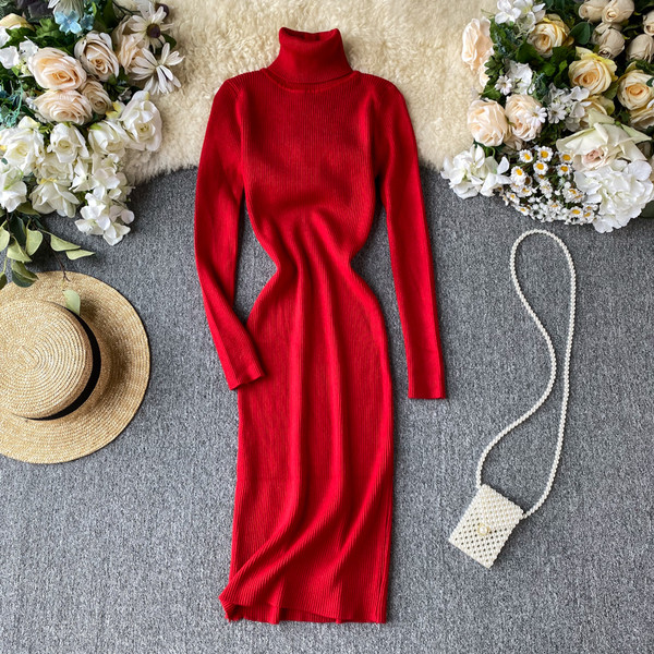 Alkalmi női ruha magas gallérral, különböző színekben