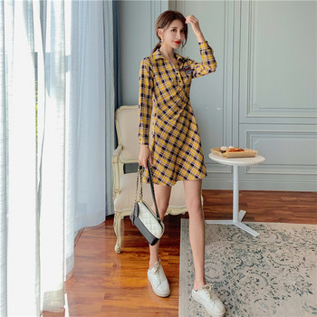 Rochie casual dama in carouri cu nasturi si imprimeu in doua culori
