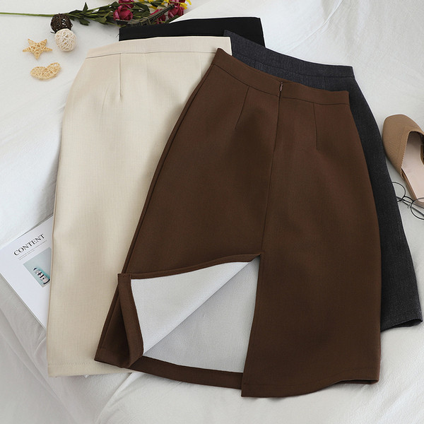 Modern női szoknya négy színben, hasítékkal, magas derékkal