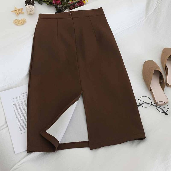 Modern női szoknya négy színben, hasítékkal, magas derékkal