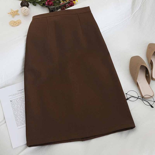 Modern női szoknya négy színben, hasítékkal, magas derékkal