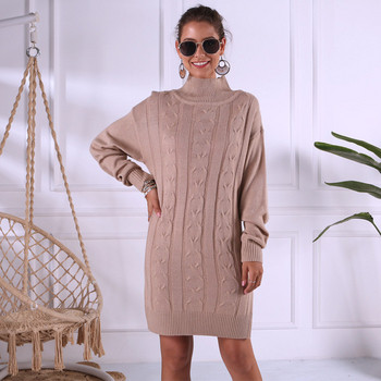 Rochie de iarna de dama cu guler inalt in alb si maro