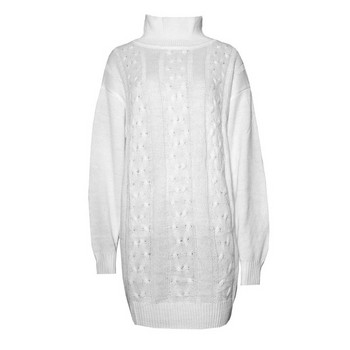 Rochie de iarna de dama cu guler inalt in alb si maro