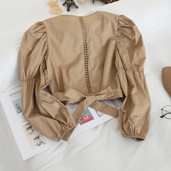 Női blúz négy színben megkötős V-nyakú