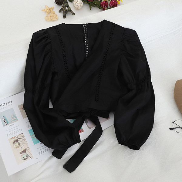 Női blúz négy színben megkötős V-nyakú