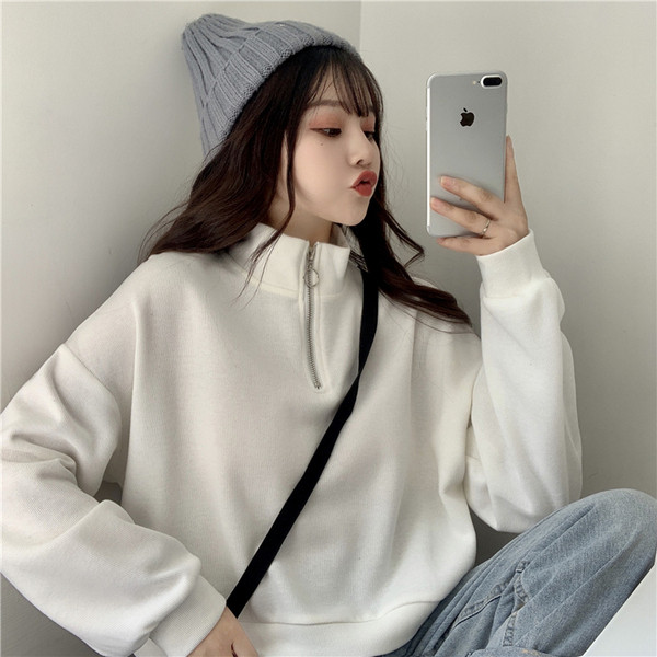 Női hétköznapi rövid blúz magas gallérral és cipzárral, három színben