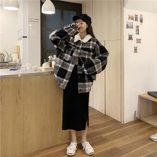 Modern női puha kockás kabát két színben