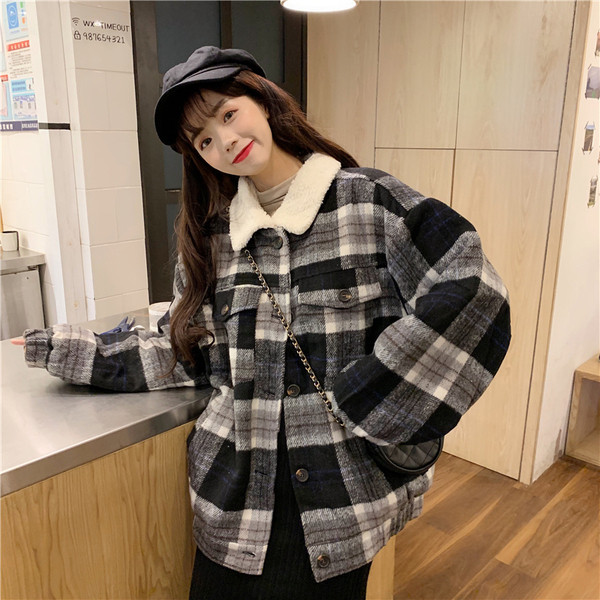 Modern női puha kockás kabát két színben