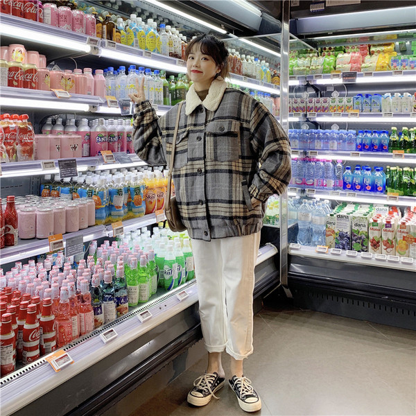 Modern női puha kockás kabát két színben