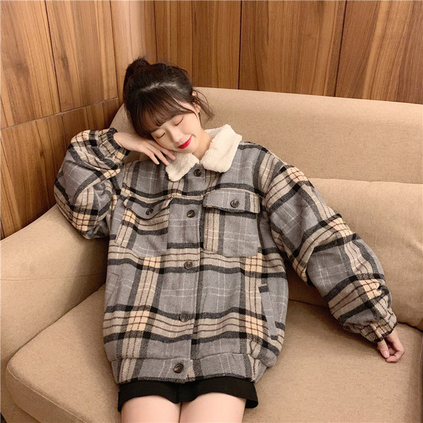 Modern női puha kockás kabát két színben