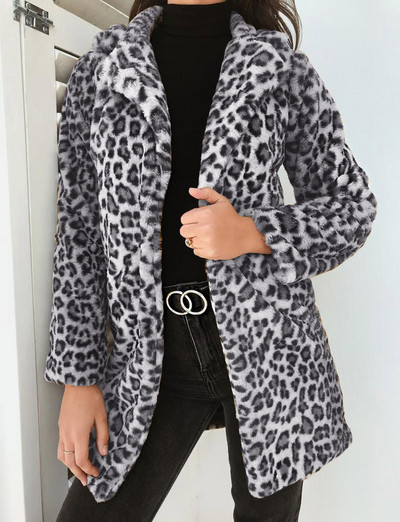 Palton lung de dama modern cu model animal in doua culori