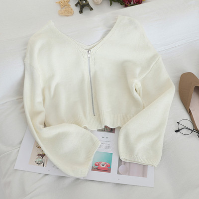 Bluza de dama in mai multe culori cu fermoar si decolteu in V