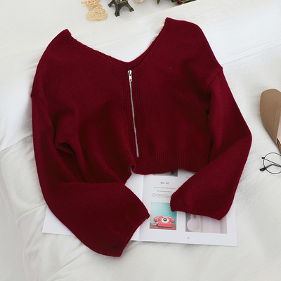 Bluza de dama in mai multe culori cu fermoar si decolteu in V