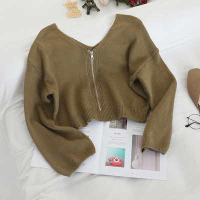 Bluza de dama in mai multe culori cu fermoar si decolteu in V