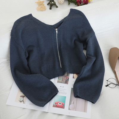 Bluza de dama in mai multe culori cu fermoar si decolteu in V