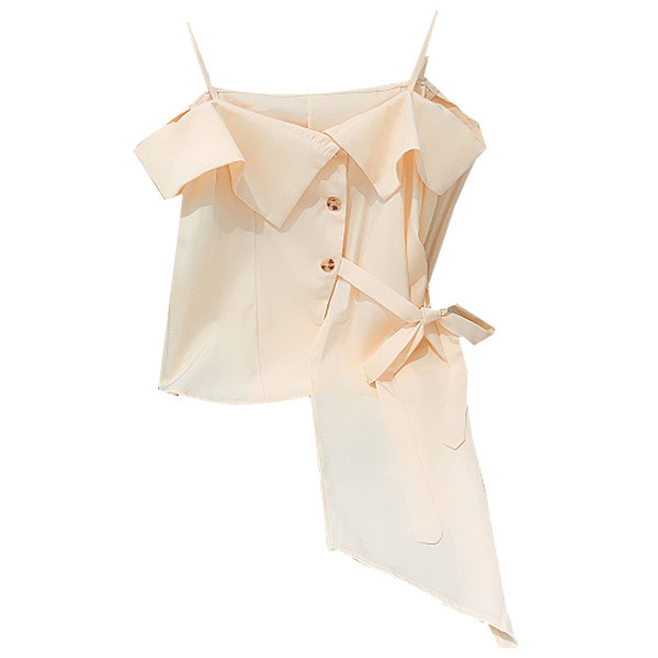 Stílusos női felső, vékony pántokkal, aszimmetrikus modell