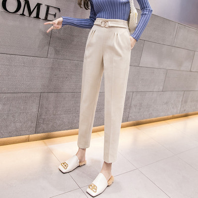 Pantaloni moderni de dama cu curea si buzunare in trei culori