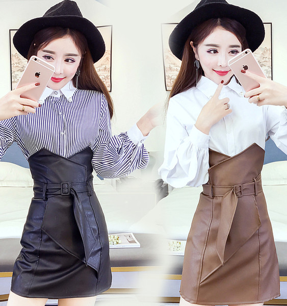 Stílusos női szoknya magas derékkal, fekete és barna övvel