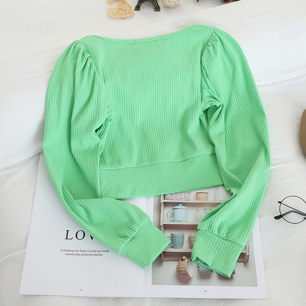 Női rövid blúz V-nyakú és hosszú ujjú több színben