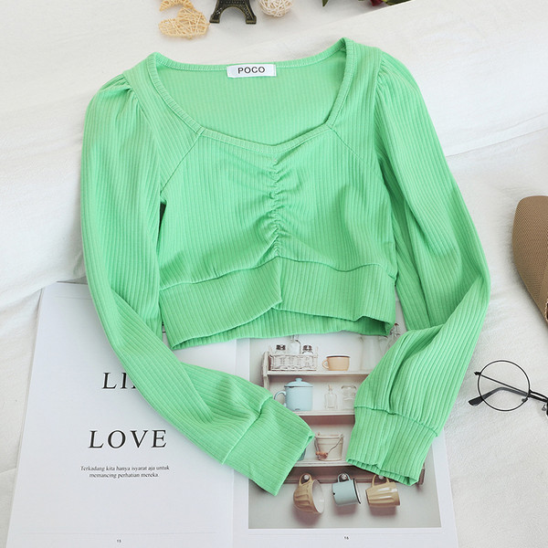 Női rövid blúz V-nyakú és hosszú ujjú több színben