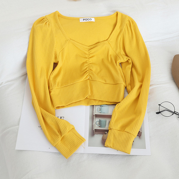 Női rövid blúz V-nyakú és hosszú ujjú több színben