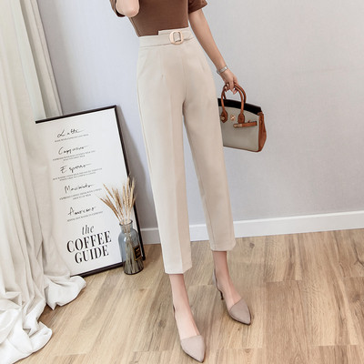 Pantaloni eleganti de dama cu lungimea de 9/10 in bej si negru