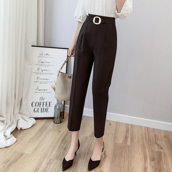 Елегантен дамски панталон с дължина 9/10 в бежов и черен цвят