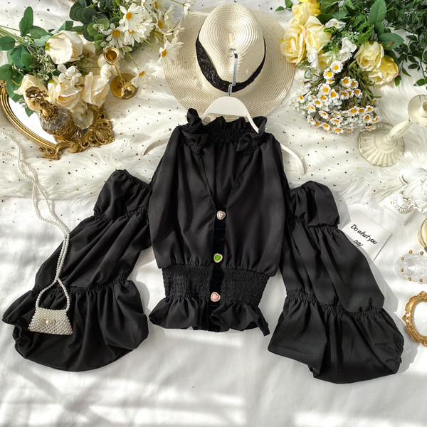 Stílusos női blúz V-nyakú, csupasz vállakkal, fehér és fekete színben