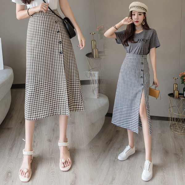 Hosszú női szoknya hasítékkal és gombokkal, két színben