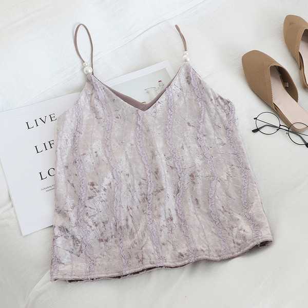 Modern női bársony felső csipkével és vékony pántokkal