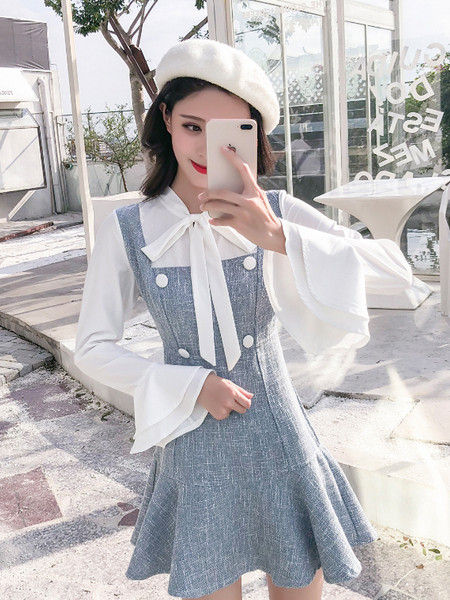 Modern rövid ruha hosszú ujjú kék színben