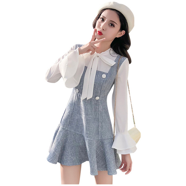 Modern rövid ruha hosszú ujjú kék színben