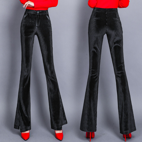 Női modern nadrág fekete színben, magas derekú Charleston modellel