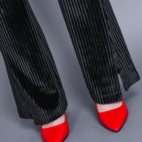 Női modern nadrág fekete színben, magas derekú Charleston modellel