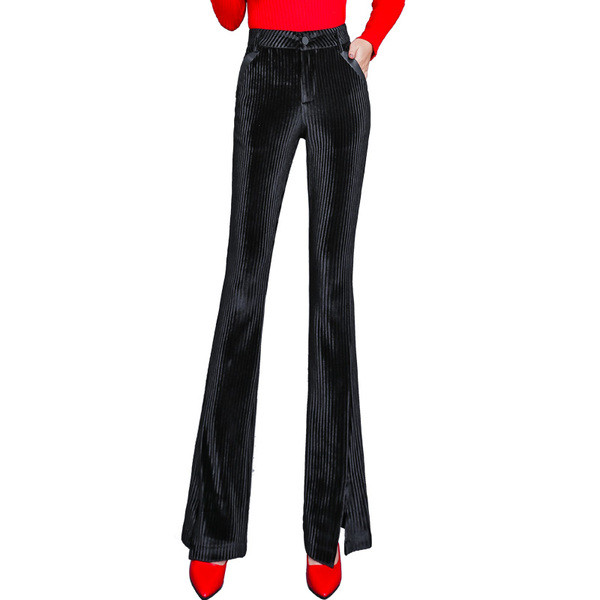 Női modern nadrág fekete színben, magas derekú Charleston modellel